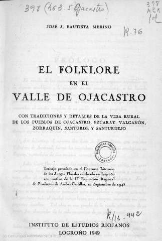 El folklore en el Valle de Ojacastro : con... (1949)